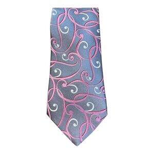 Van Heusen Necktie Gray Pink Swirls Pattern Business‎ Casual Dress Tie Silver